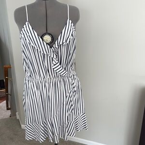 Blue and White Asymmetrical Ruffled Wrap Sundress